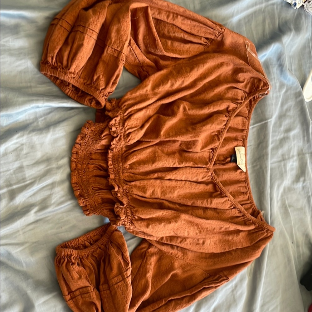 Universal Threads Cropped Rust Orange Peasant Blouse Size XL 100% Cotton